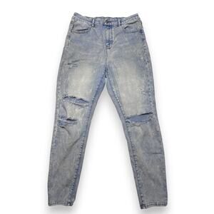 American Eagle Light Acid Wash Curvy Hi-Rise Jeggings Distressed Knee Size 14